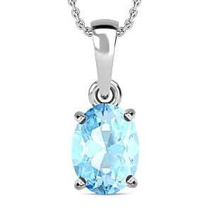 Mangoro Aquamarine 1.00 ctw Solitaire Pendant in Platinum Over Sterling Silver