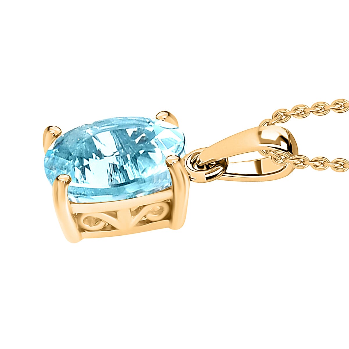 Mangoro Aquamarine Solitaire Pendant in Vermeil Yellow Gold Over Sterling Silver 1.00 ctw image number 2