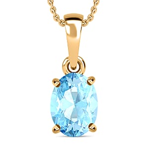 14K Yellow Gold Premium Mangoro Aquamarine Solitaire Pendant 1.30 ctw (Del. in 10-12 Days)