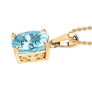 14K Yellow Gold Premium Mangoro Aquamarine Solitaire Pendant 1.30 ctw (Del. in 10-12 Days)