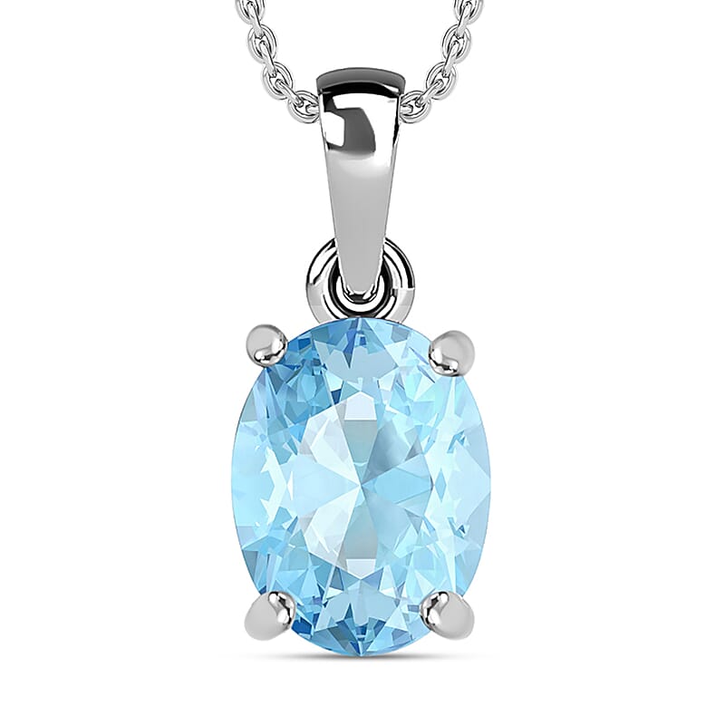 Luxoro 14K White Gold Premium Mangoro Aquamarine Solitaire Pendant 5.05 ctw