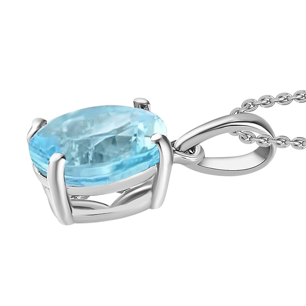 Luxoro 14K White Gold Premium Mangoro Aquamarine Solitaire Pendant 5.05 ctw image number 2