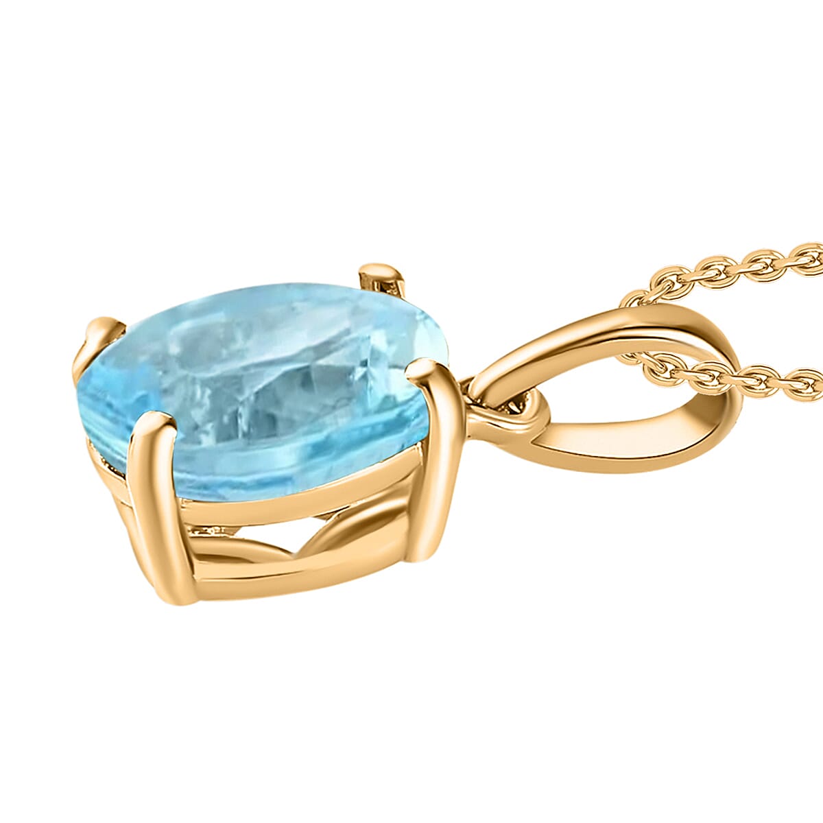 Luxoro 14K Yellow Gold Premium Mangoro Aquamarine Solitaire Pendant 5.05 ctw image number 2