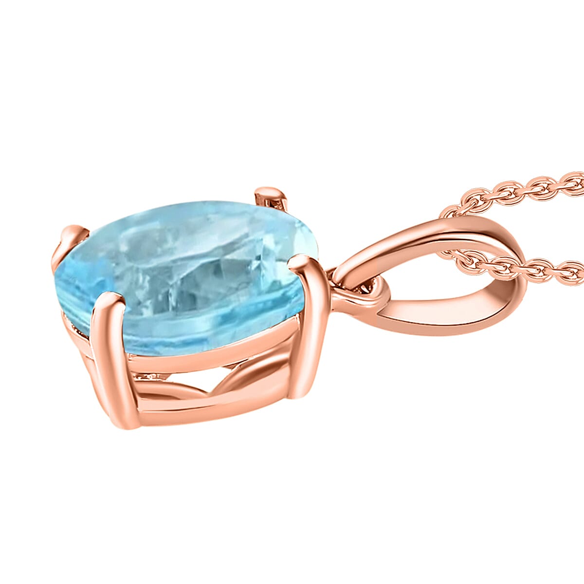 Luxoro 14K Rose Gold Premium Mangoro Aquamarine Solitaire Pendant 5.05 ctw image number 2