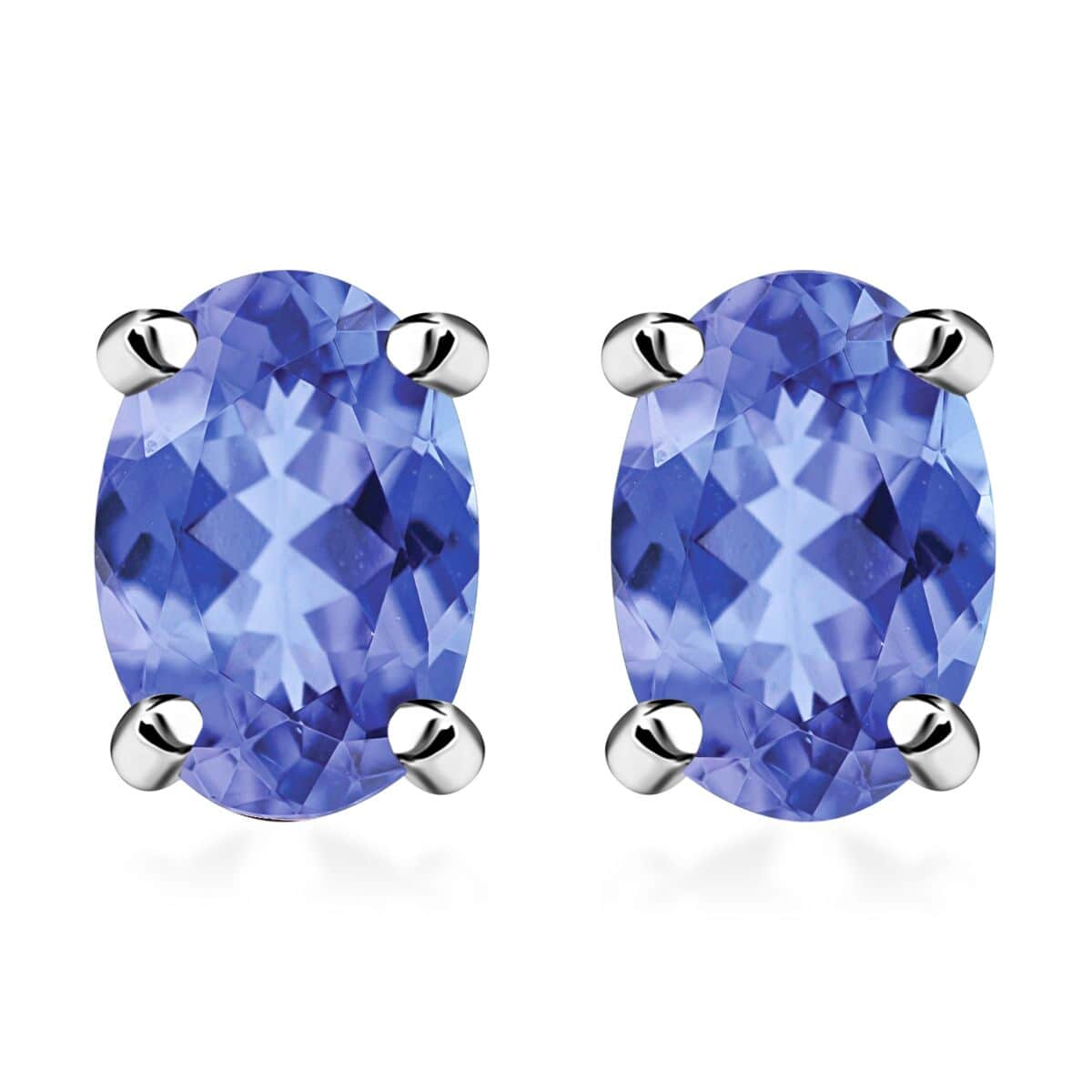 Tanzanite Solitaire Stud Earrings in Platinum Over Sterling Silver 1.00 ctw image number 0