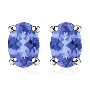 D'Joy Tanzanite 0.90 ctw Solitaire Stud Earrings in Platinum Over Sterling Silver