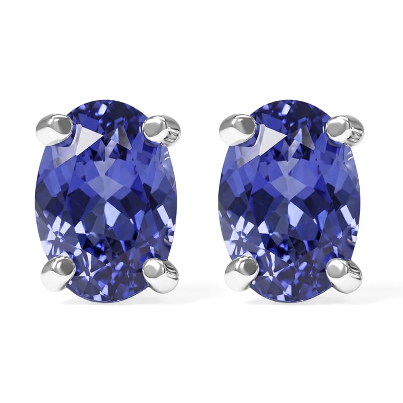 D'Joy Tanzanite 1.00 ctw Solitaire Stud Earrings in Platinum Over Sterling Silver