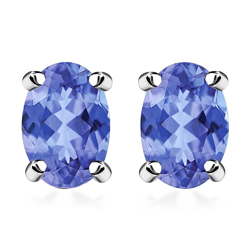 D'Joy Tanzanite 1.00 ctw Solitaire Stud Earrings in Platinum Over Sterling Silver