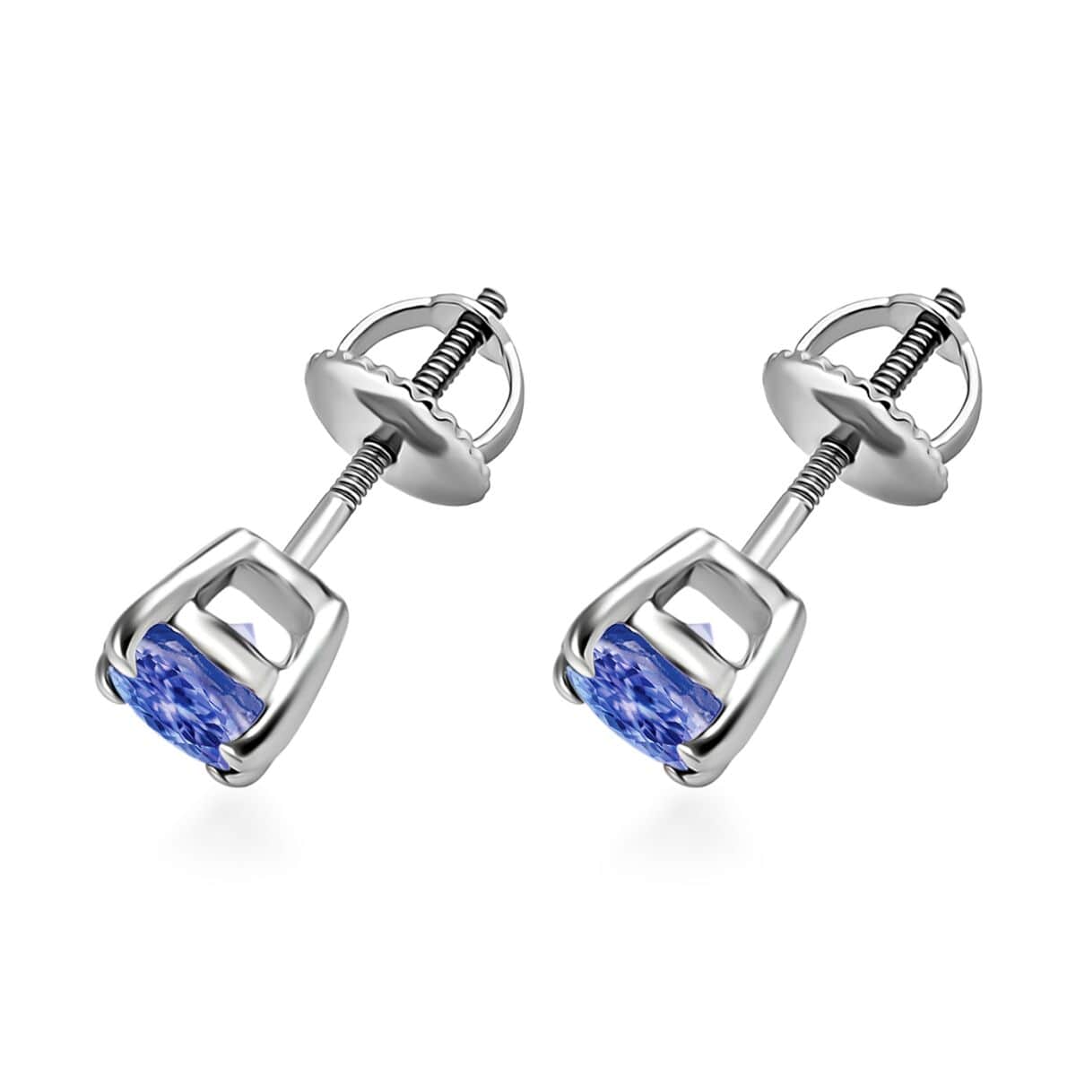 Tanzanite Solitaire Stud Earrings in Platinum Over Sterling Silver 1.00 ctw image number 2