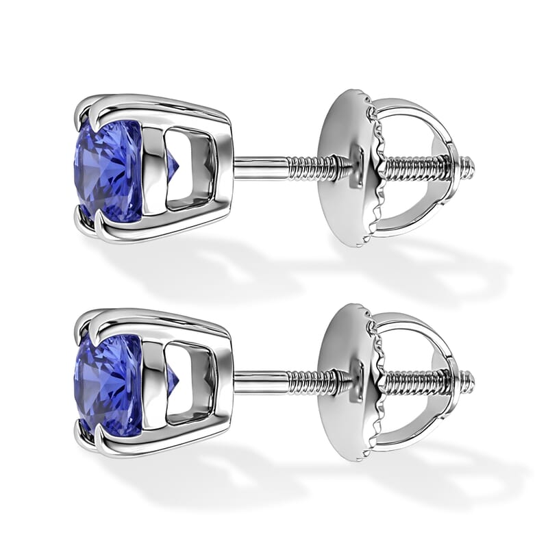 D'Joy Tanzanite 1.00 ctw Solitaire Stud Earrings in Platinum Over Sterling Silver