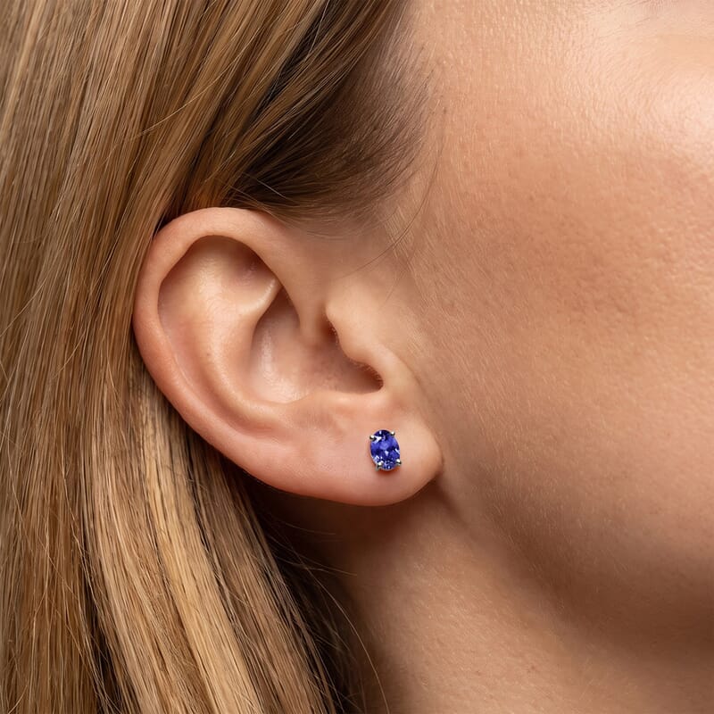 D'Joy Tanzanite 1.00 ctw Solitaire Stud Earrings in Platinum Over Sterling Silver