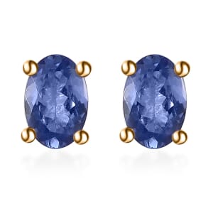 Tanzanite Solitaire Stud Earrings in Vermeil Yellow Gold Over Sterling Silver 1.00 ctw