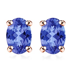 Luxoro 14K Rose Gold Premium Tanzanite Solitaire Stud Earrings 1.00 ctw (Del. in 10-12 Days)
