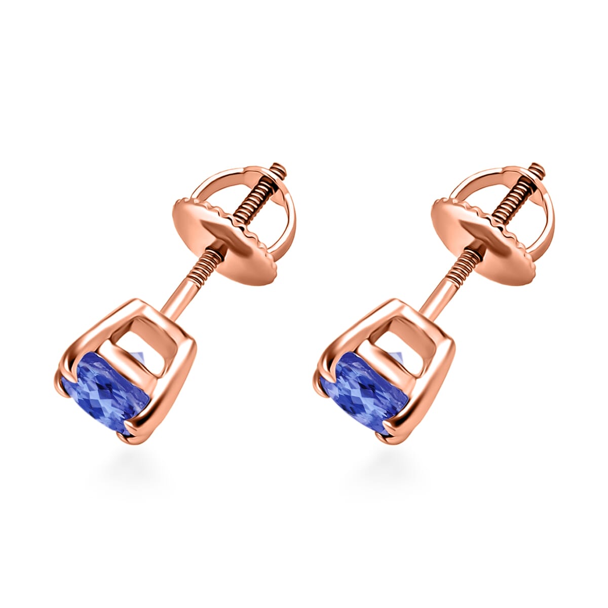 Luxoro 14K Rose Gold Premium Tanzanite Solitaire Stud Earrings 1.00 ctw image number 2