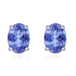 Tanzanite Solitaire Stud Earrings in Platinum Over Sterling Silver 1.65 ctw