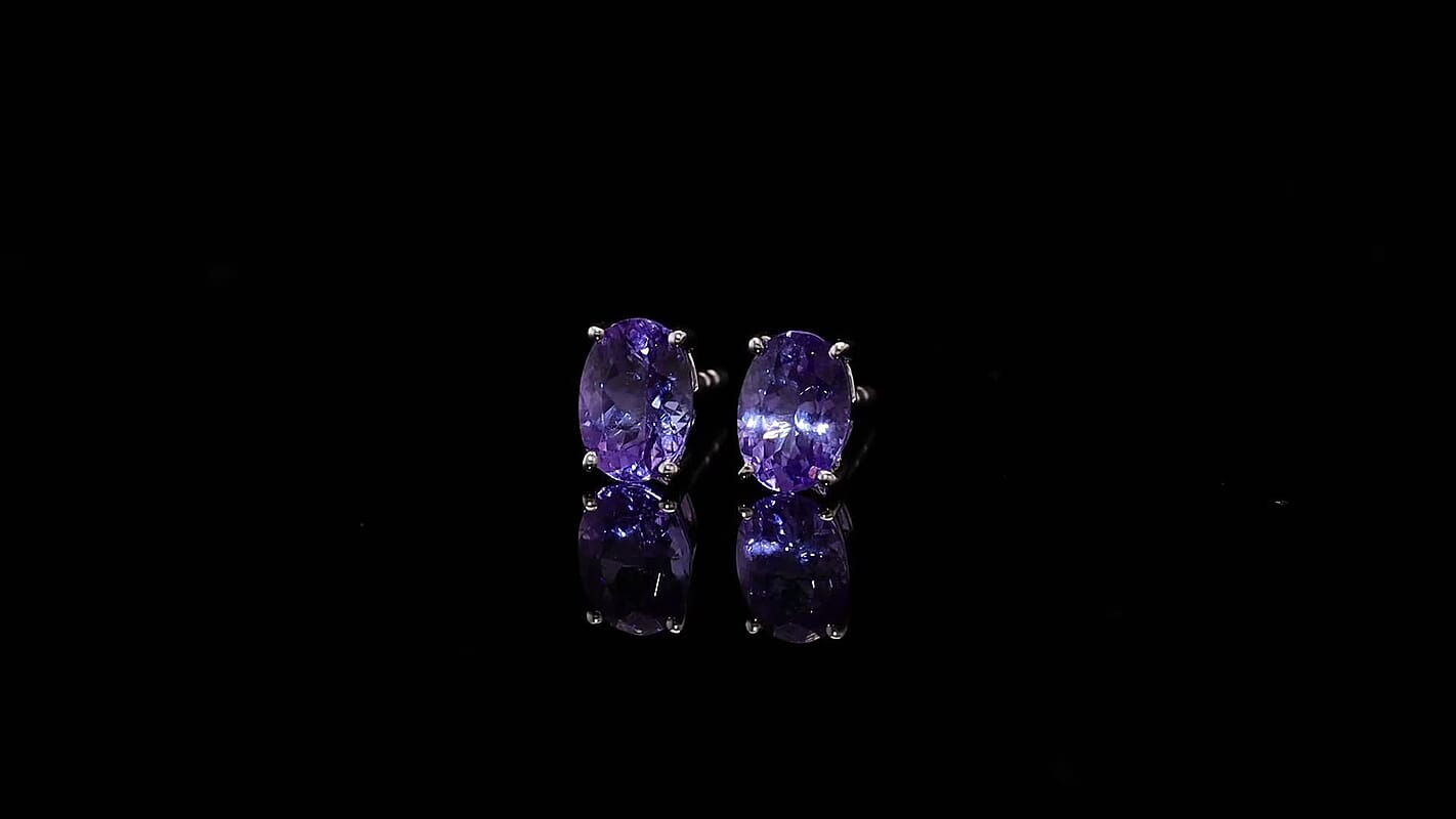 Tanzanite Solitaire Stud Earrings in Platinum Over Sterling Silver 1.65 ctw