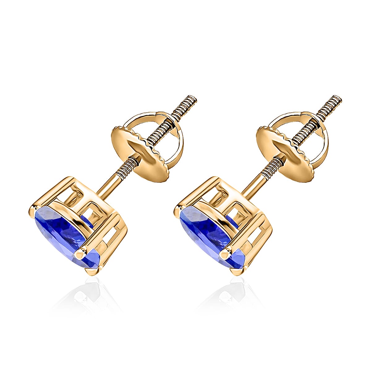 D'Joy Tanzanite 1.65 ctw Solitaire Stud Earrings in Vermeil Yellow Gold Over Sterling Silver