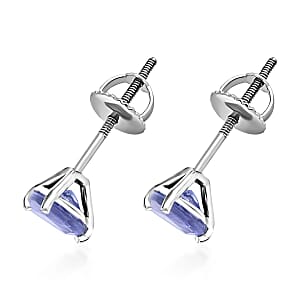 D'Joy Tanzanite 1.60 ctw Solitaire Stud Earrings in Platinum Over Sterling Silver (Del. in 10-12 Days)