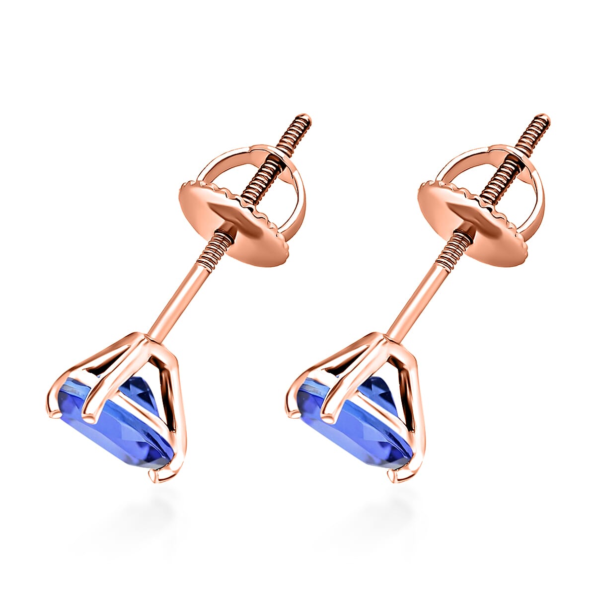 Tanzanite 1.60 ctw Solitaire Stud Earrings in Vermeil Rose Gold Over Sterling Silver (Del. in 10-12 Days) image number 2