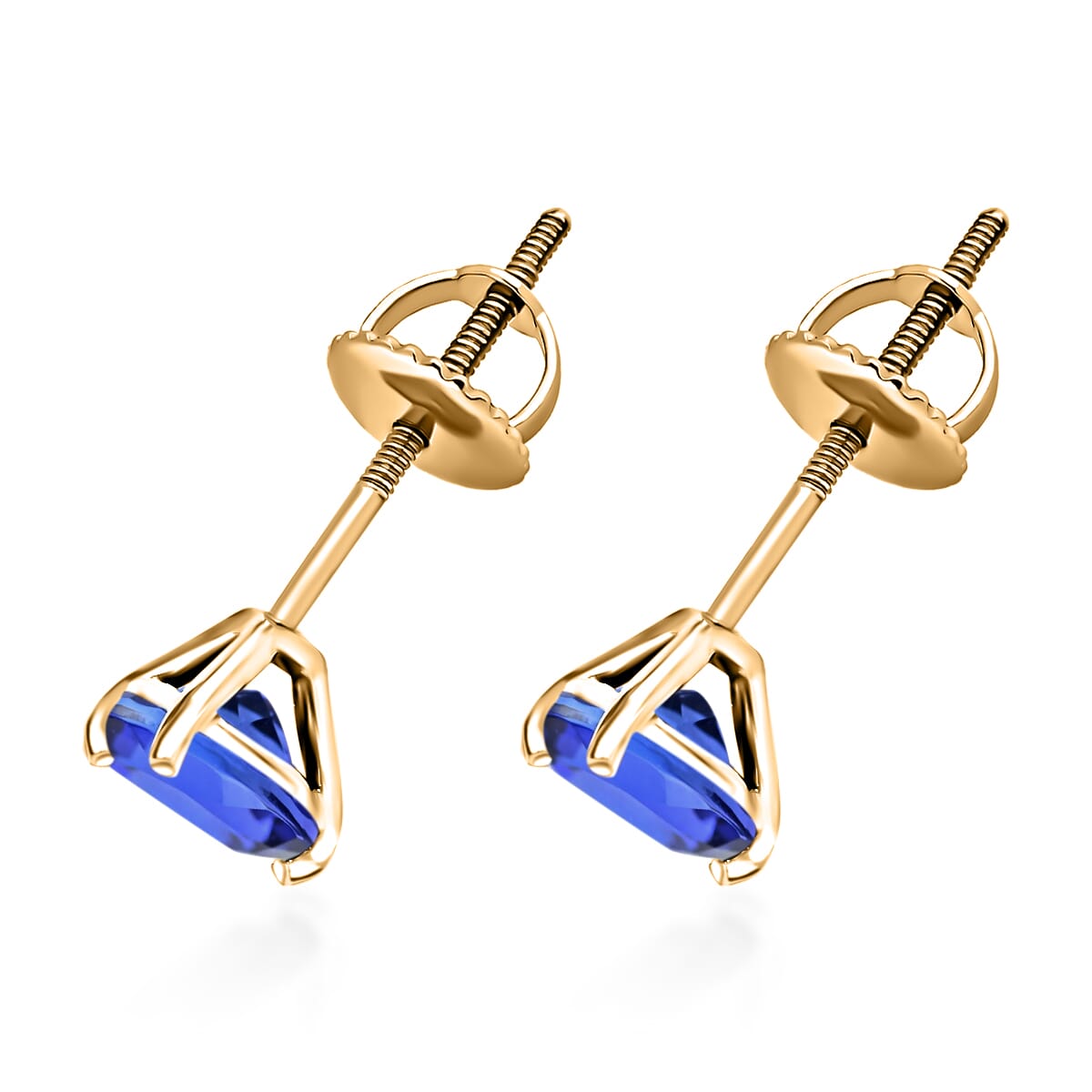 Luxoro 14K Yellow Gold Premium Tanzanite  Solitaire Stud Earrings 1.60 ctw image number 2