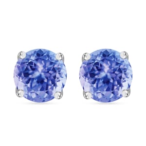 D'Joy Tanzanite Solitaire Stud Earrings in Platinum Over Sterling Silver 1.90 ctw