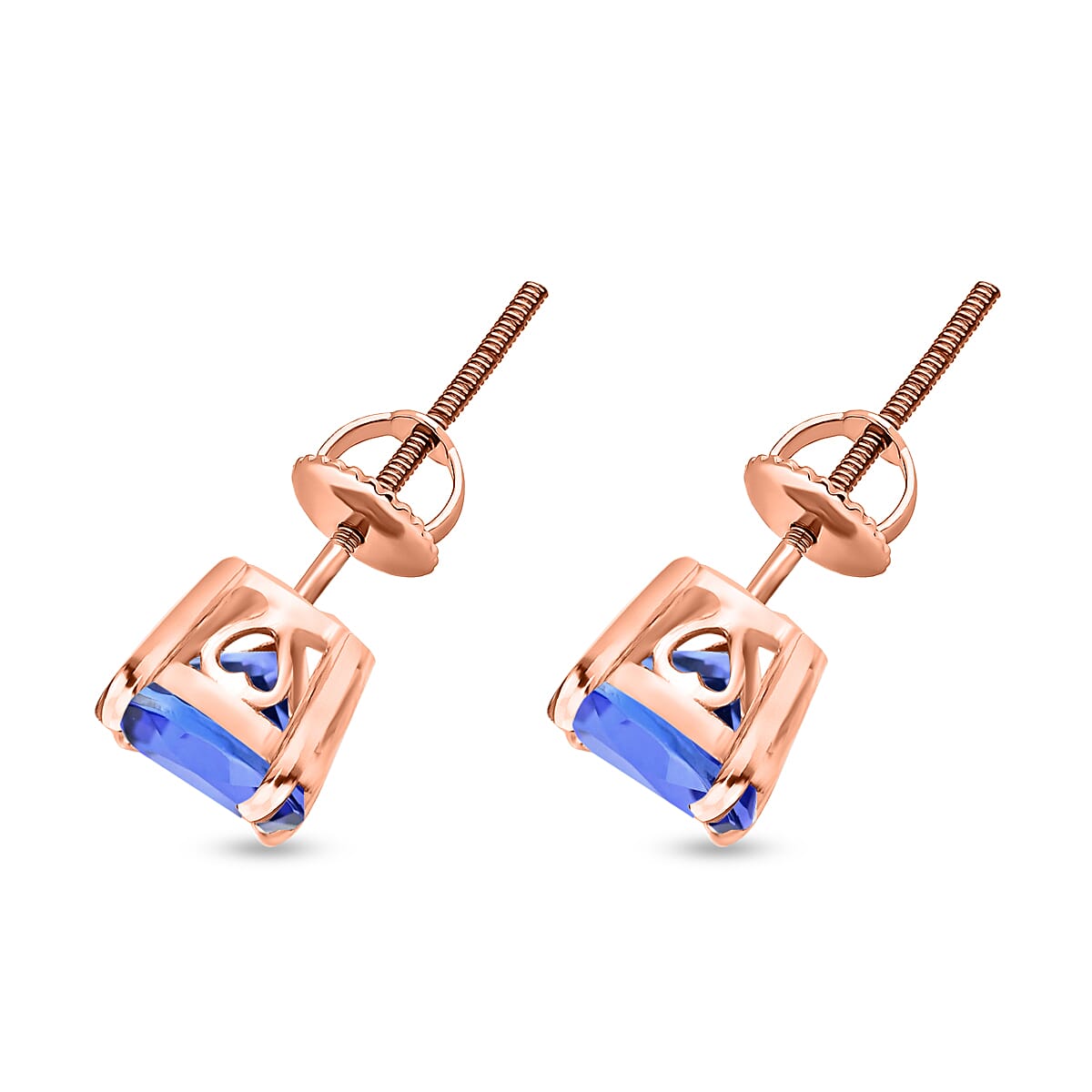 D'Joy Tanzanite 1.80 ctw Solitaire Stud Earrings in Vermeil Rose Gold Over Sterling Silver (Del. in 10-12 Days) image number 2