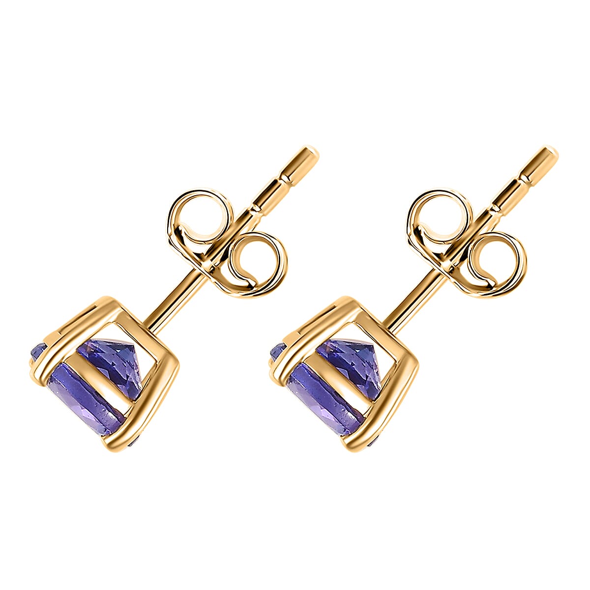 Luxoro Premium Tanzanite 1.80 ctw Solitaire Stud Earrings in 14K Yellow Gold (Del. in 10-12 Days) image number 2