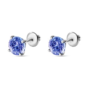 D'Joy Tanzanite Solitaire Stud Earrings in Platinum Over Sterling Silver 2.90 ctw (Del. in 10-12 Days)