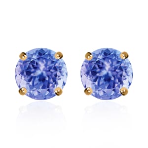 Tanzanite 2.90 ctw Solitaire Stud Earrings in Vermeil Yellow Gold Over Sterling Silver