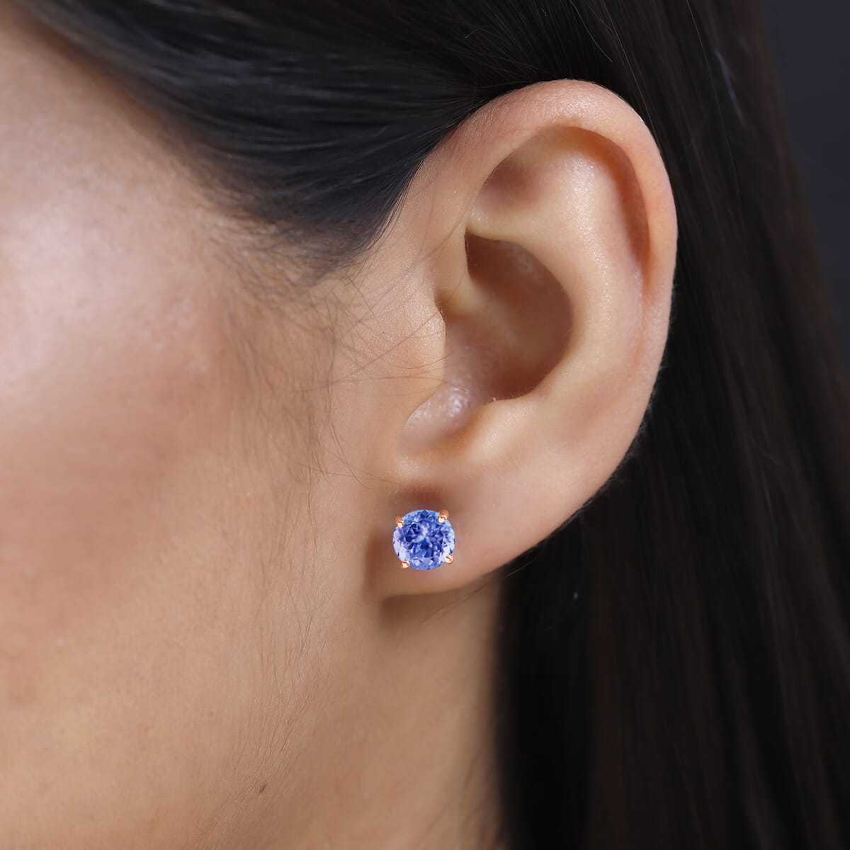 Tanzanite 2.90 ctw Solitaire Stud Earrings in Vermeil Rose Gold Over Sterling Silver image number 1