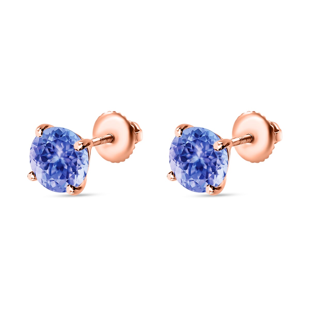 Tanzanite 2.90 ctw Solitaire Stud Earrings in Vermeil Rose Gold Over Sterling Silver image number 2