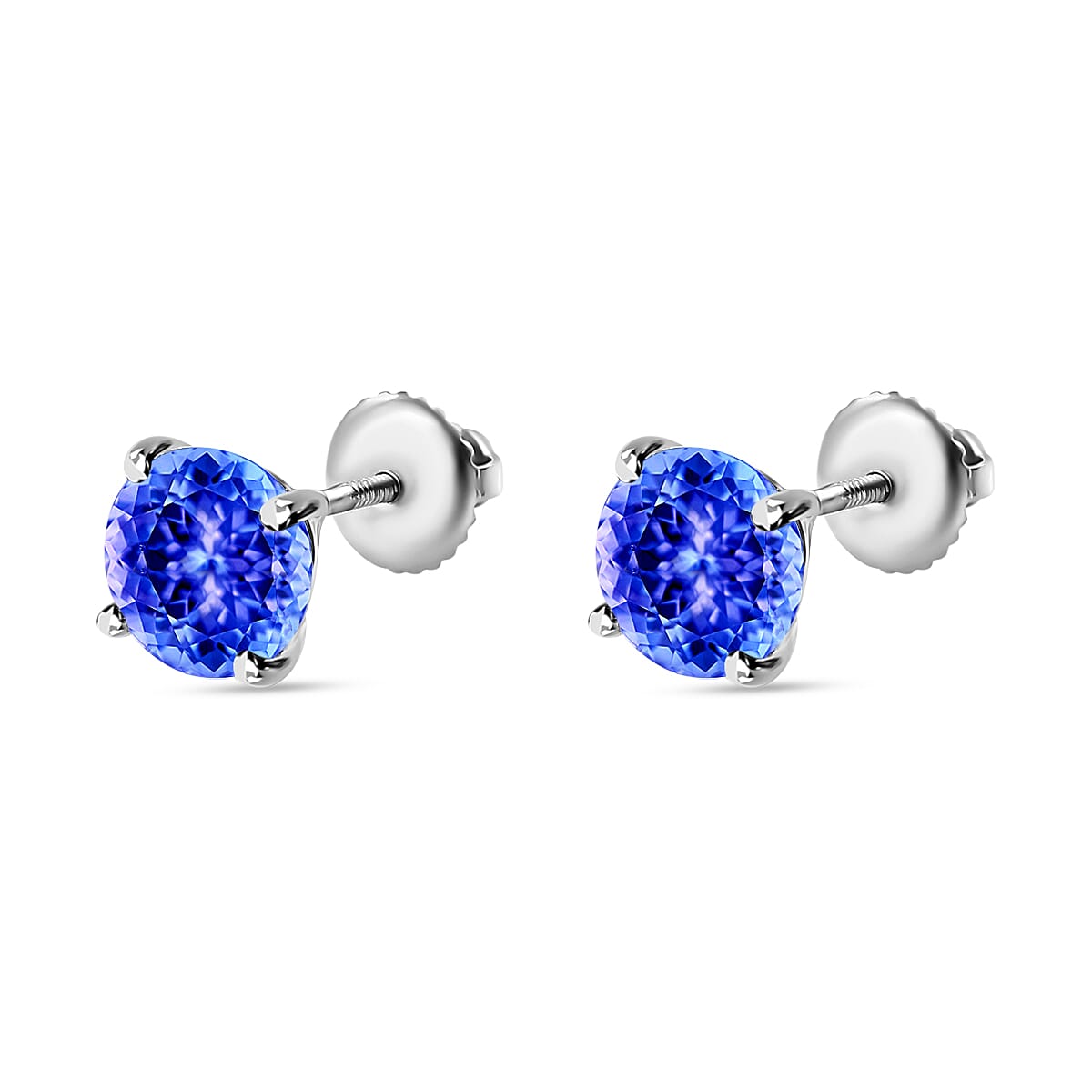 Luxoro 14K White Gold Premium Tanzanite Solitaire Stud Earrings 2.90 ctw (Del. in 10-12 Days) image number 2