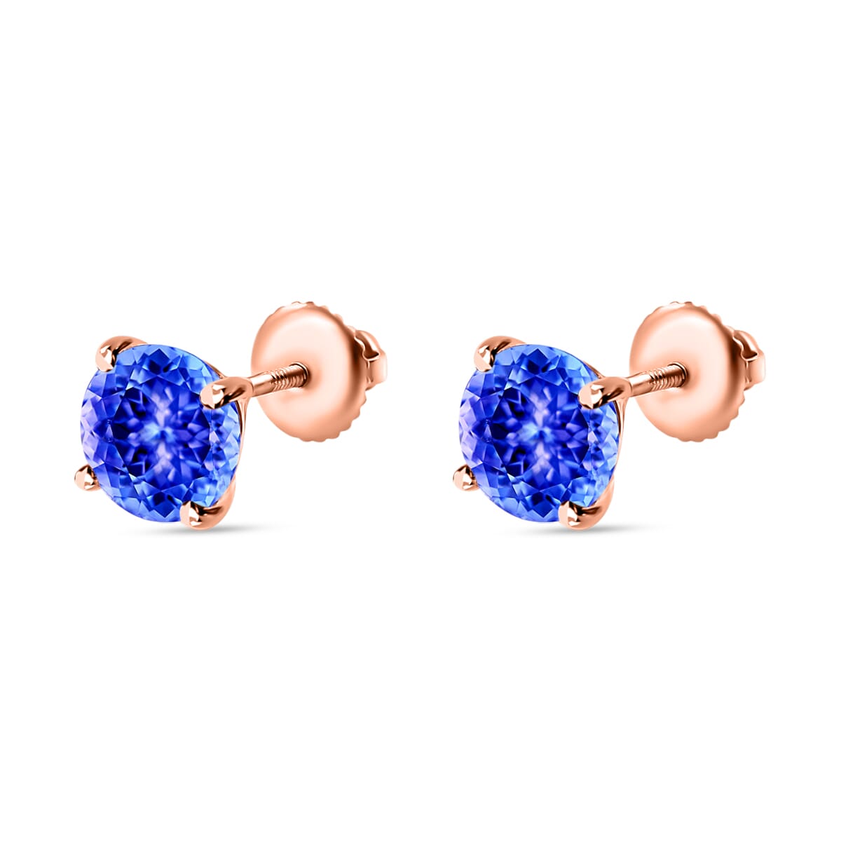 Luxoro 14K Rose Gold Premium Tanzanite Solitaire Stud Earrings 2.90 ctw image number 2
