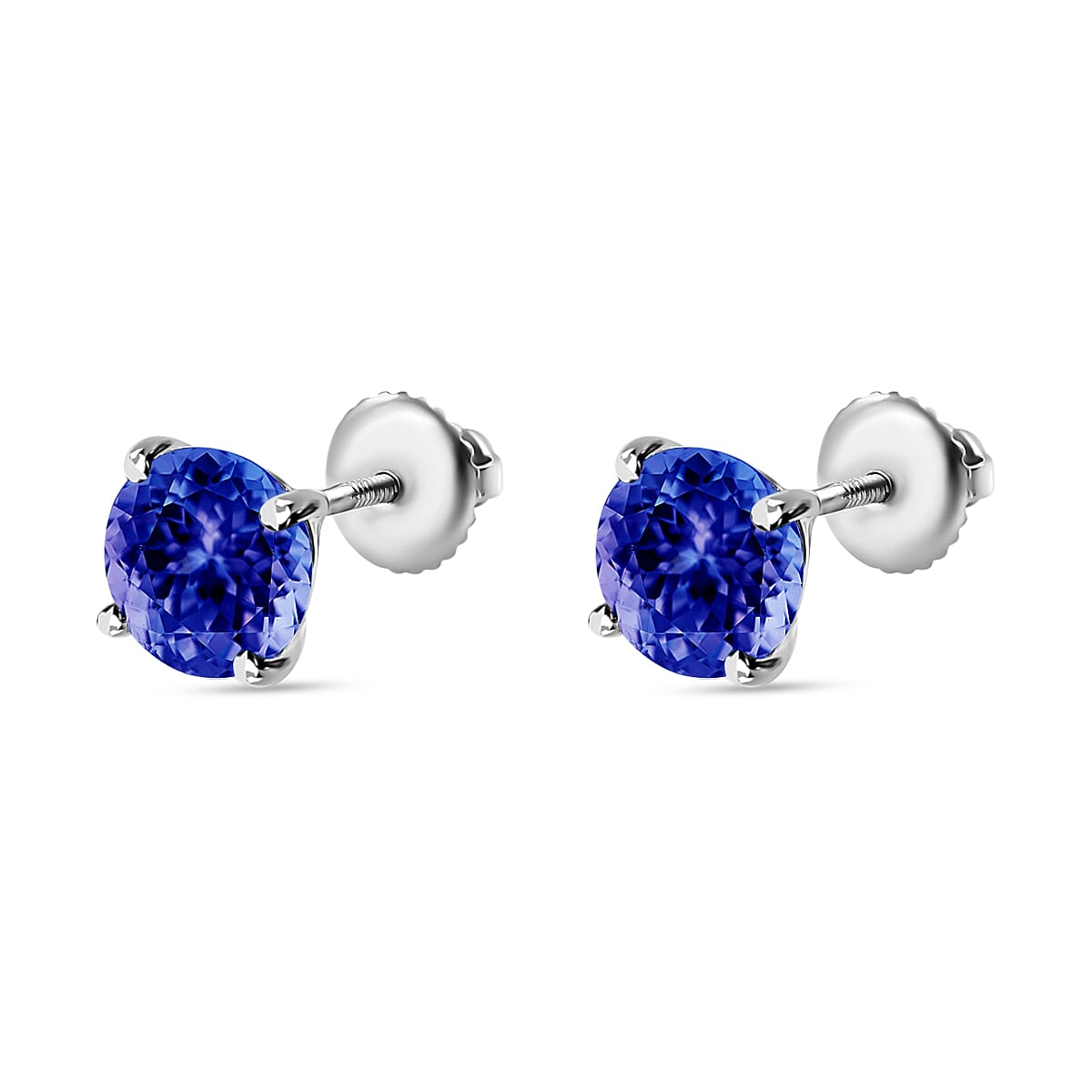 AAAA Tanzanite 2.90 ctw Solitaire Stud Earrings in 950 Platinum image number 2