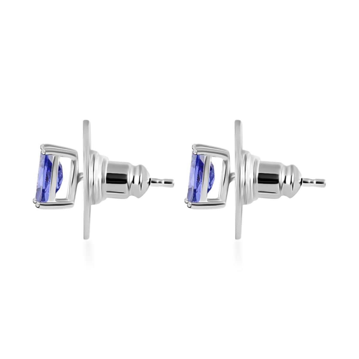 Tanzanite Solitaire Stud Earrings in Platinum Over Sterling Silver 1.10 ctw image number 2