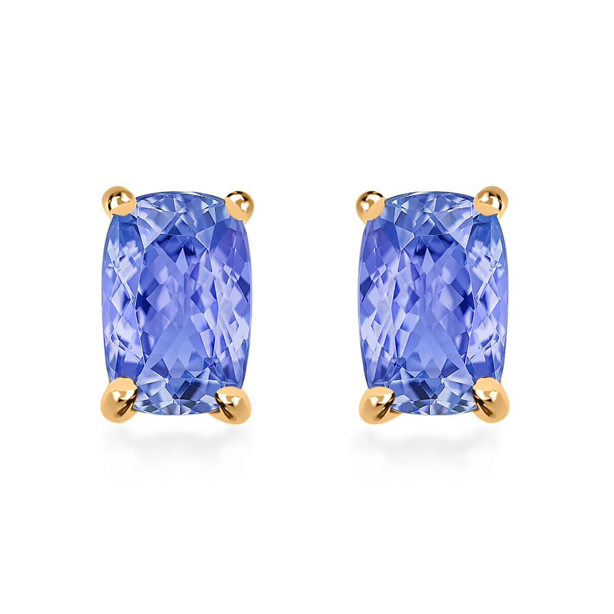 Tanzanite 1.10 ctw Solitaire Stud Earrings in Vermeil Yellow Gold Over Sterling Silver image number 0