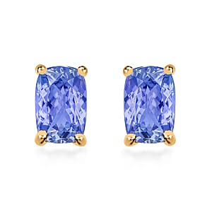 Tanzanite 1.10 ctw Solitaire Stud Earrings in Vermeil Yellow Gold Over Sterling Silver