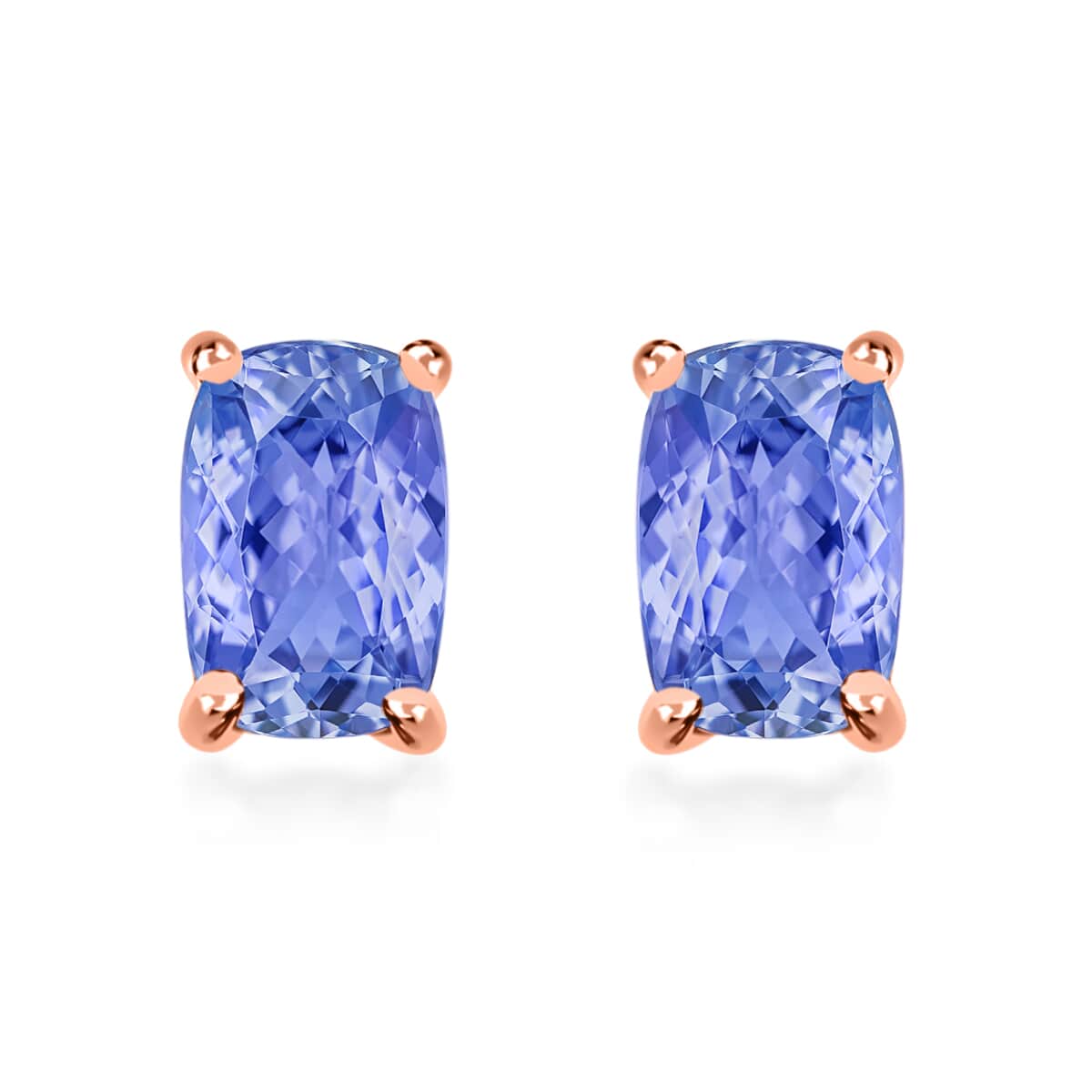 Tanzanite 1.10 ctw Solitaire Stud Earrings in Vermeil Rose Gold Over Sterling Silver image number 0