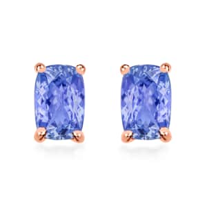 Tanzanite 1.10 ctw Solitaire Stud Earrings in Vermeil Rose Gold Over Sterling Silver