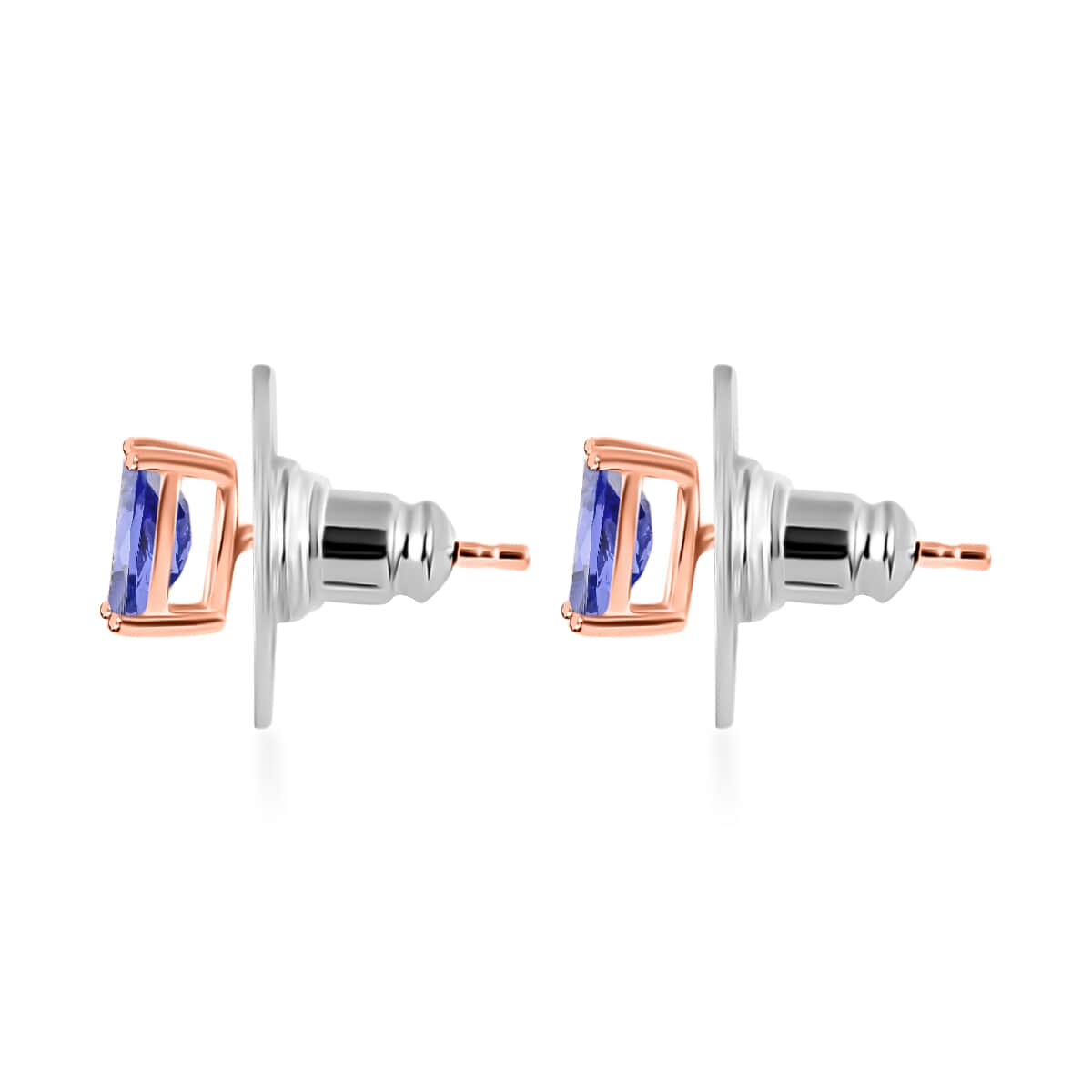 Tanzanite 1.10 ctw Solitaire Stud Earrings in Vermeil Rose Gold Over Sterling Silver image number 2