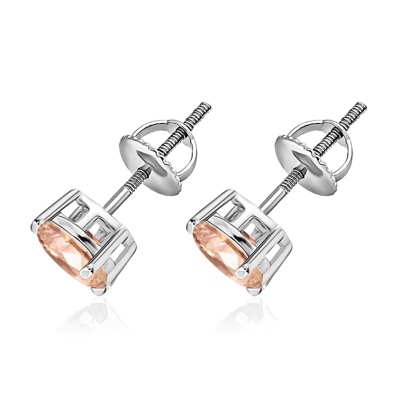 D'Joy Marropino Morganite 1.68 ctw Solitaire Stud Earrings in Platinum Over Sterling Silver