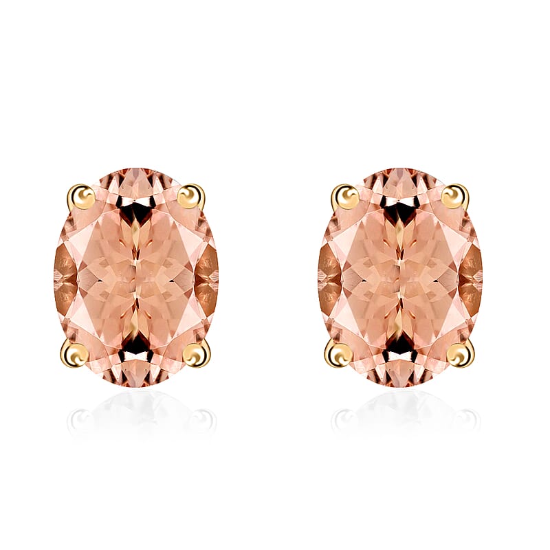 Luxoro AAA Marropino Morganite 1.68 ctw Solitaire Stud Earrings in 14K Yellow Gold