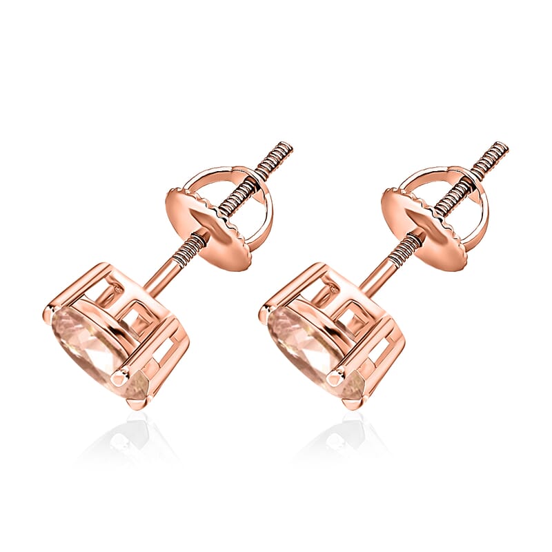 Luxoro AAA Marropino Morganite 1.68 ctw Solitaire Stud Earrings in 14K Rose Gold