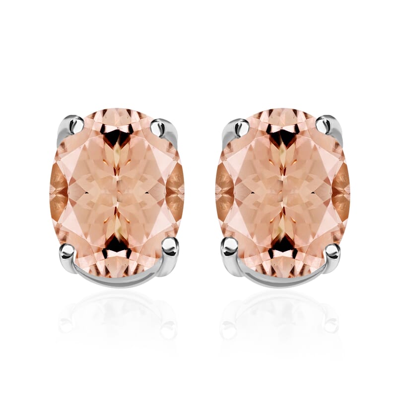 D'Joy Premium Marropino Morganite 2.60 ctw Solitaire Stud Earrings in Platinum Over Sterling Silver