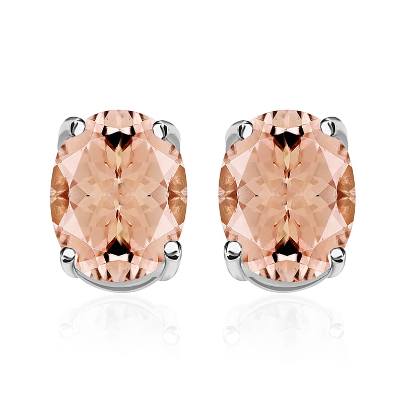 D'Joy Premium Marropino Morganite 2.60 ctw Solitaire Stud Earrings in Platinum Over Sterling Silver