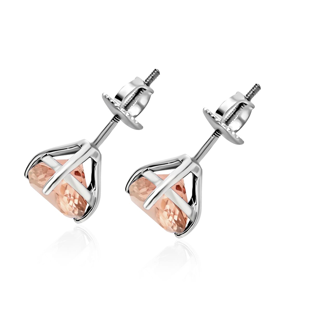 D'Joy Marropino Morganite 2.30 ctw Solitaire Stud Earrings in Platinum Over Sterling Silver image number 2