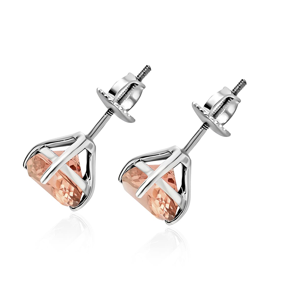 Luxoro AAA Marropino Morganite 2.30 ctw Solitaire Stud Earrings in 14K White Gold (Del. in 10-12 Days) image number 2