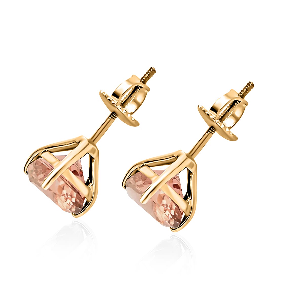 Luxoro AAA Marropino Morganite 2.30 ctw Solitaire Stud Earrings in 14K Yellow Gold image number 2