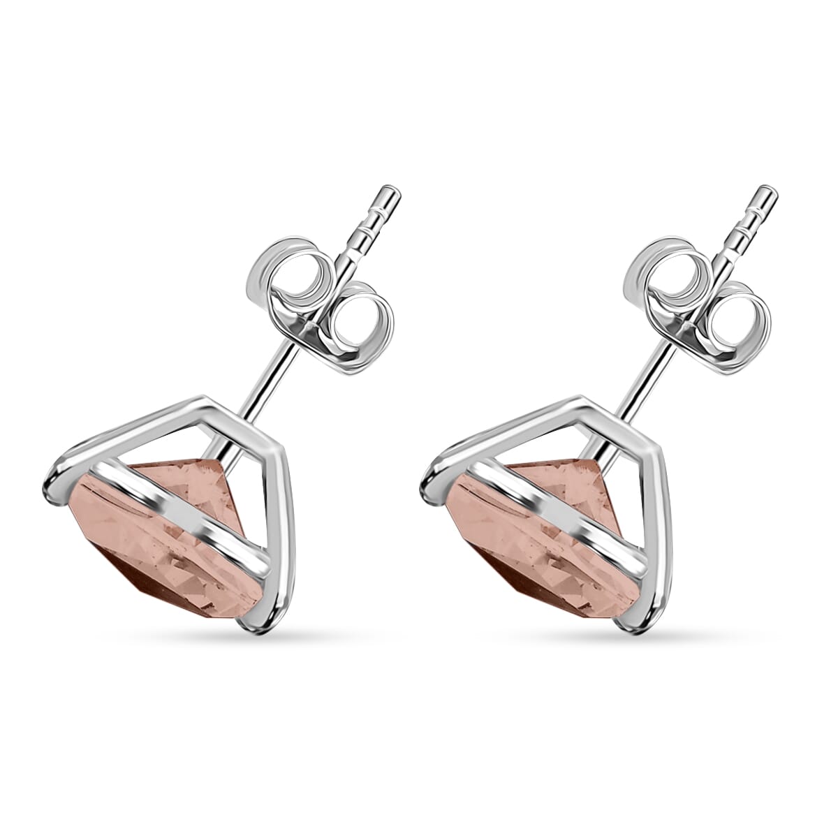 D'Joy Marropino Morganite 3.20 ctw Solitaire Stud Earrings in Platinum Over Sterling Silver image number 2