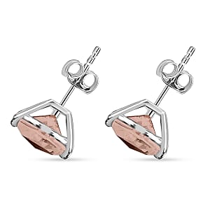 D'Joy Marropino Morganite 3.20 ctw Solitaire Stud Earrings in Platinum Over Sterling Silver (Del. in 10-12 Days)
